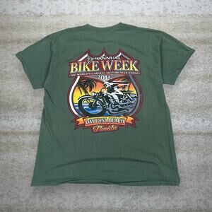 Vintage Y2K Daytona Beach Bike Week Shirt Mens L Green Cotton Short Sleeve